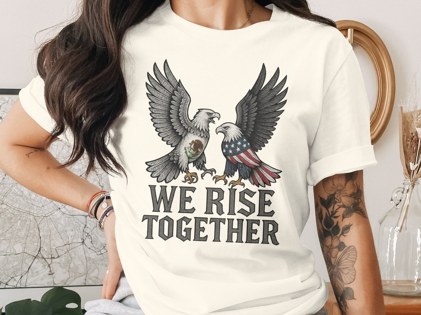 We Rise Together Graphic Tee with Double Eagles Design