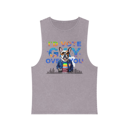 Vote Gay Over You Stonewash Tank Top, LGBTQ+ Pride Apparel, Unisex Summer Shirt, Festival Wear, Gift for Allies
