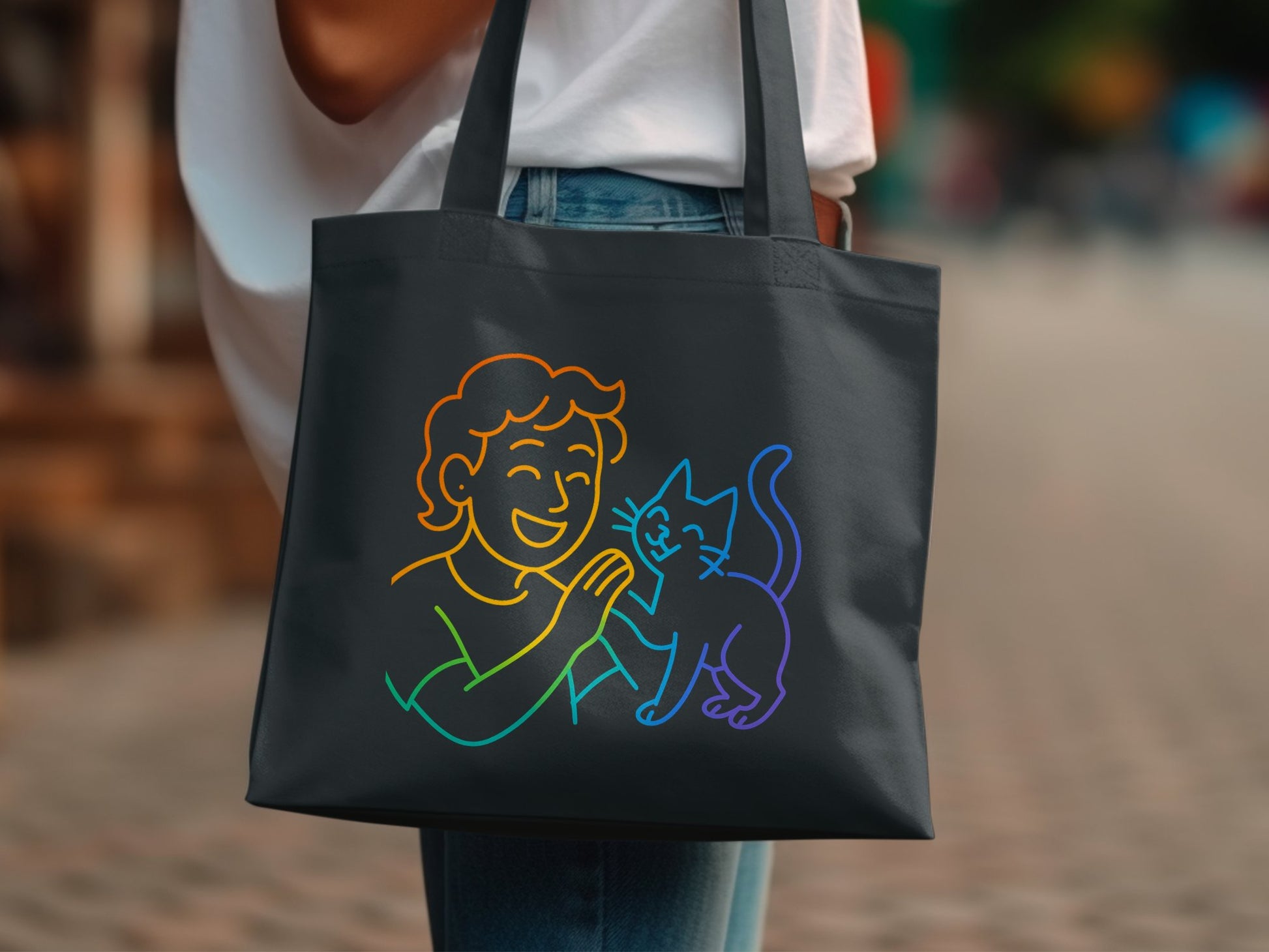Colorful Cat and Human Design Tote Bag product