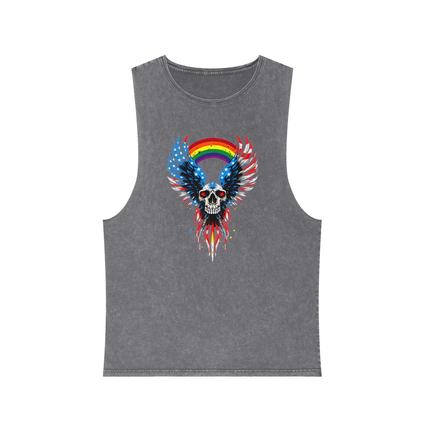 Pride Tank Top Unisex Skull & Wings Stonewash Tank Top | Grunge Style, Summer Essential, Music Festival, Casual Wear, Gift for Him/Her