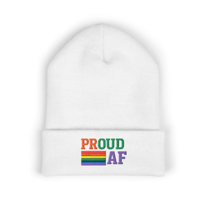 Proud AF Embroidered Beanie — Rainbow Pride Cuffed Hat