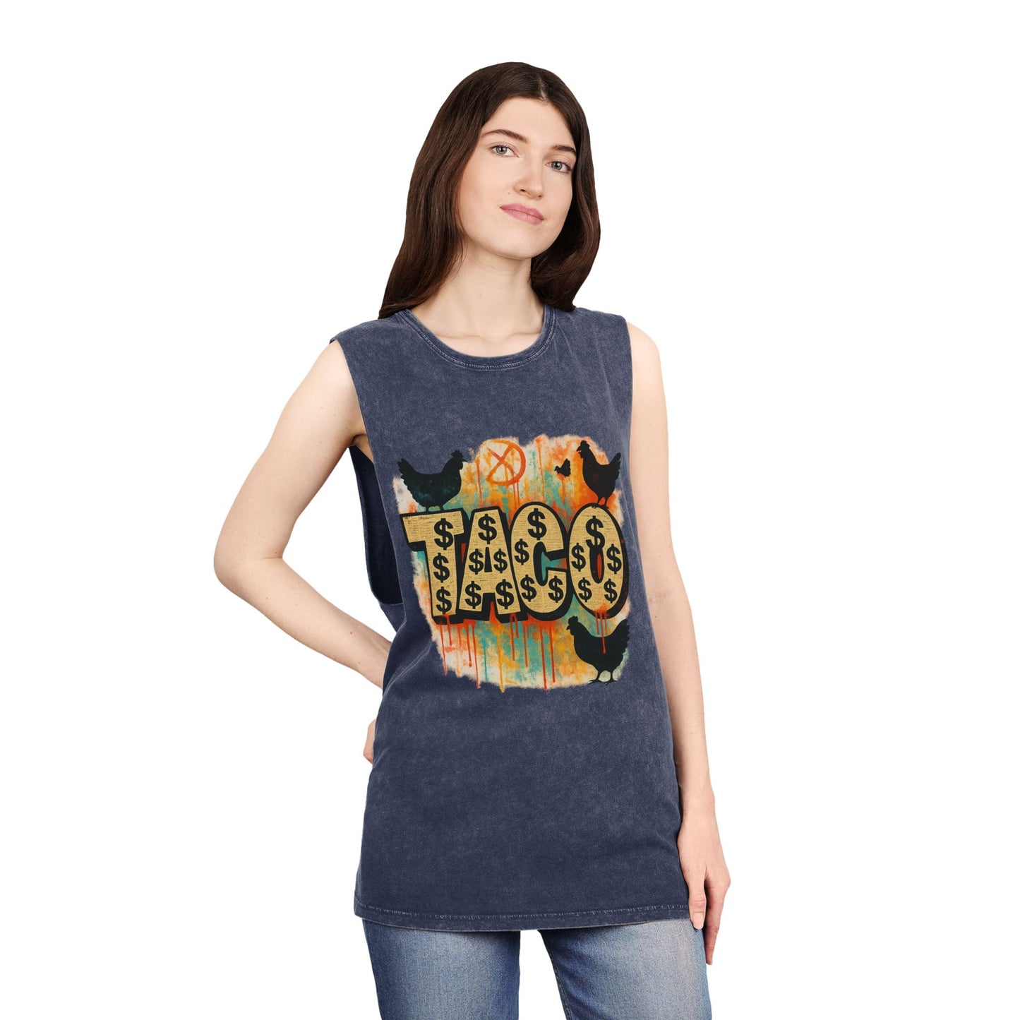 Trendy Stonewash Tank Top for Casual Vibes, Unisex Summer Tee, Graphic Muscle Shirt, Festival Wear, Beachwear, Gift Idea