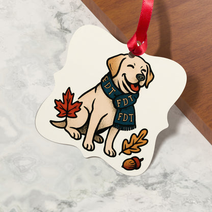 Adorable Dog with Leaves Festive Hanging Ornament