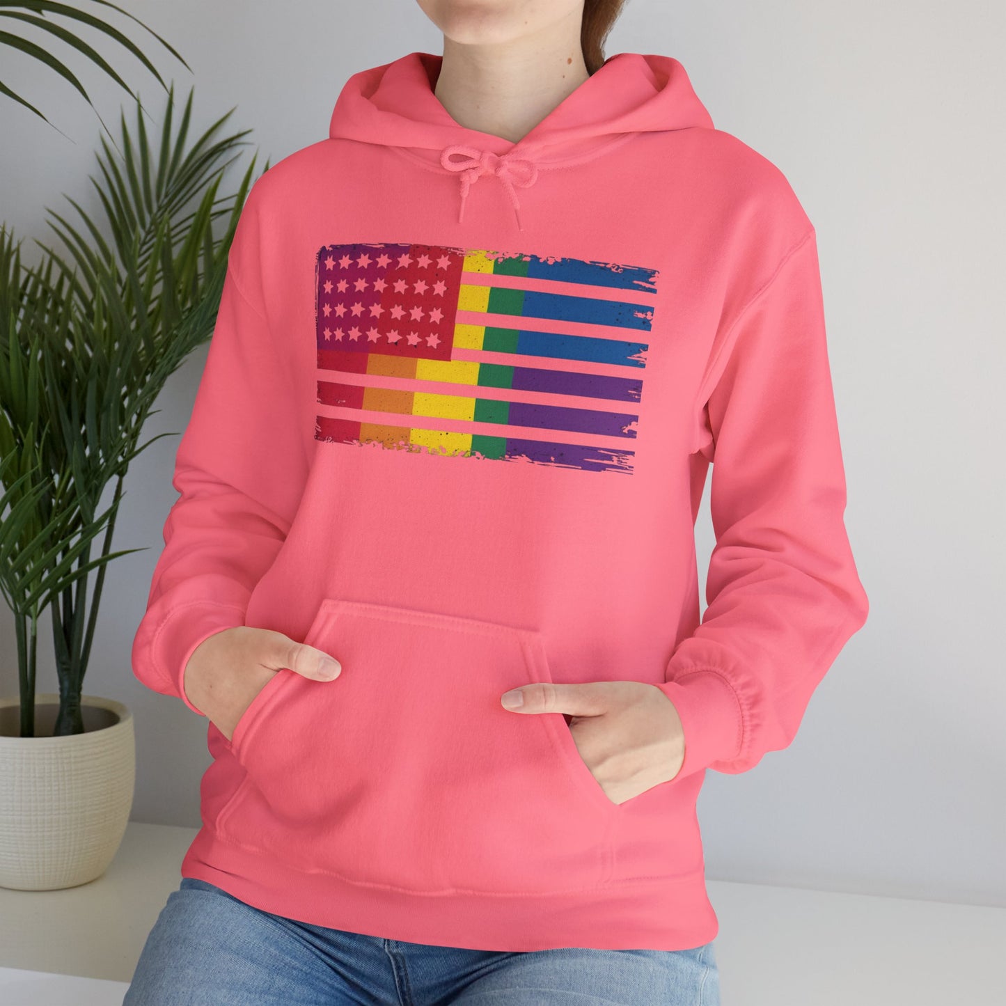 Pride American Flag Hoodie - Unisex Heavy Blend Sweatshirt