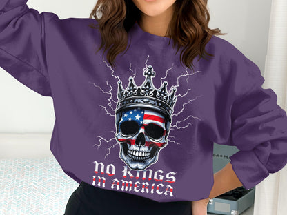 No Kings in America Skull with Crown Graphic Shirt