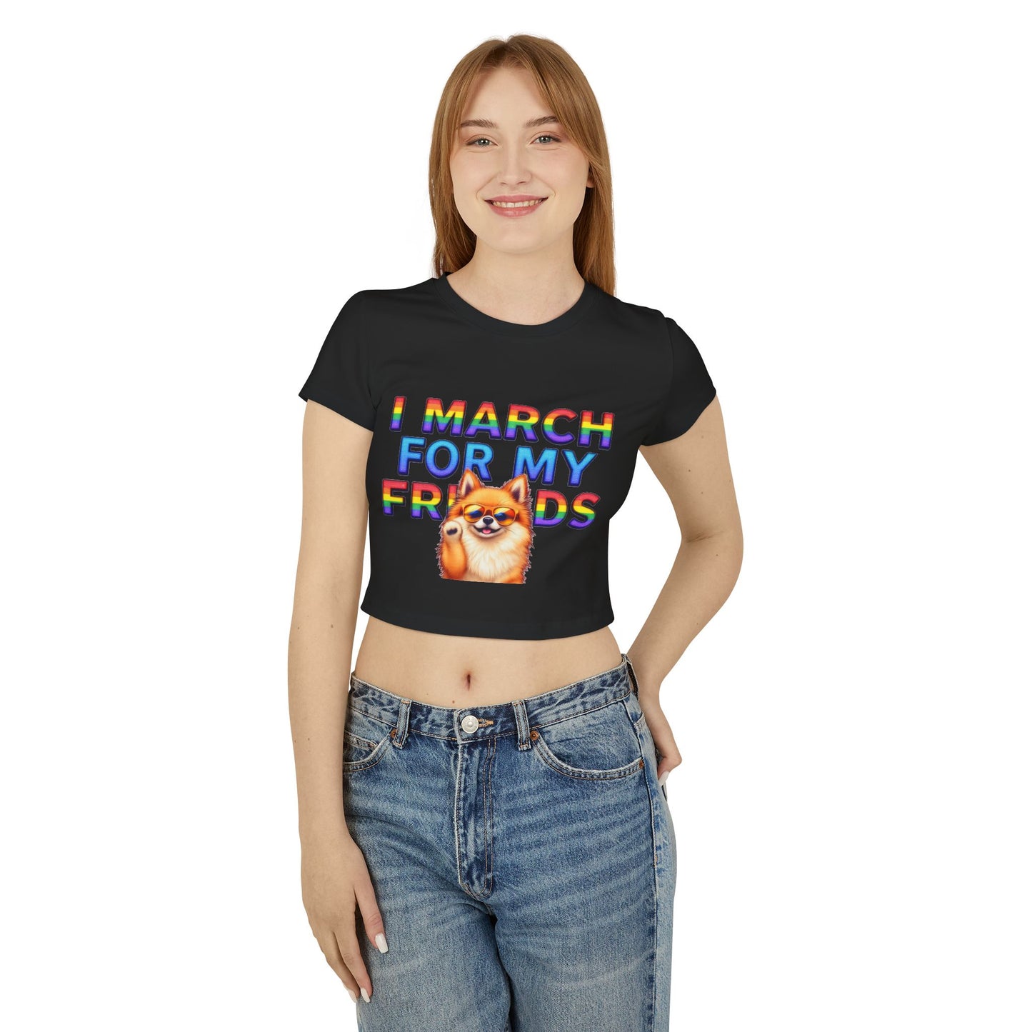 Pride Spirit Women's Baby Tee, LGBTQ+ Pride Shirt, Cute Graphic Tee, Unique Gift for Friends, Rainbow Marching T-Shirt, Fun Summer Top