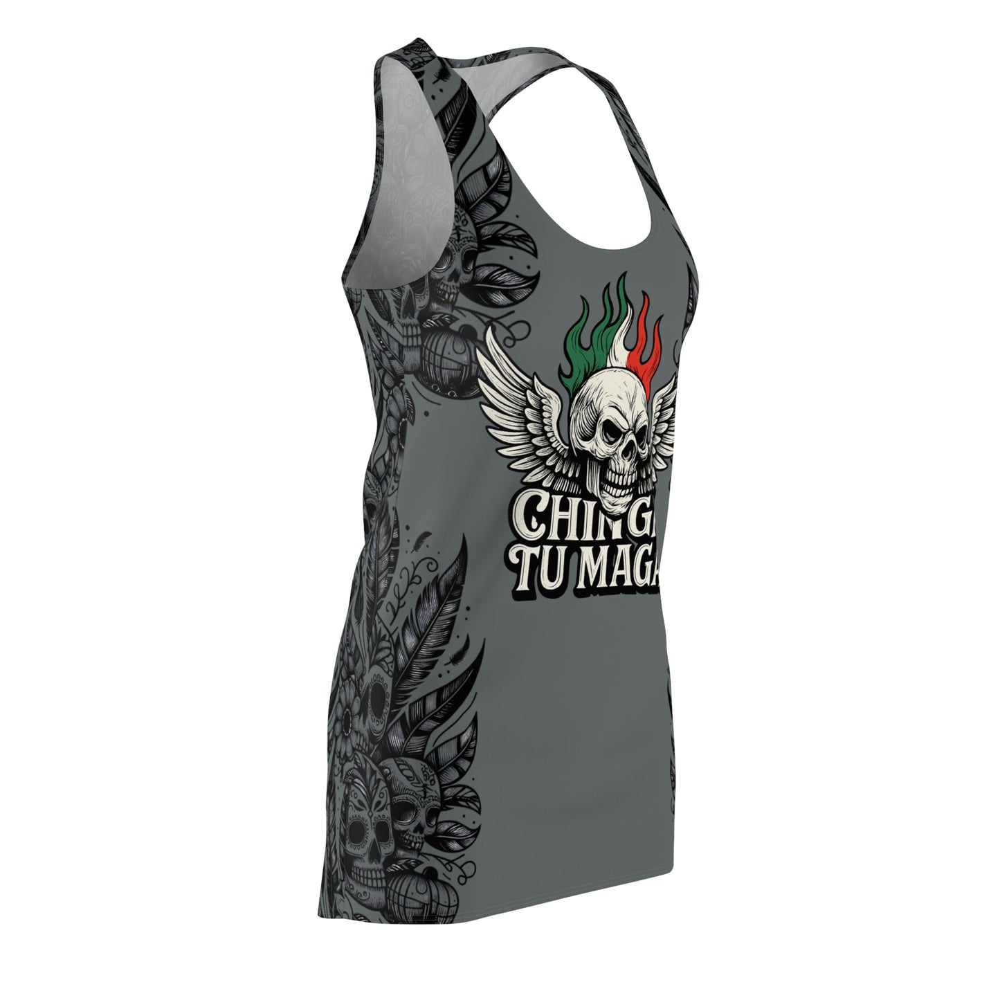 CHINGA Tu maga dress Edgy Women's Racerback Dress with Skull Design, Alternative Fashion, Casual Summer Dress, Festival Outfit, Unique Gift Idea