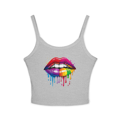 Pride tank top Rainbow Drip Lips Women's Spaghetti Strap Tank Top - Colorful Graphic Summer Sleeveless Top