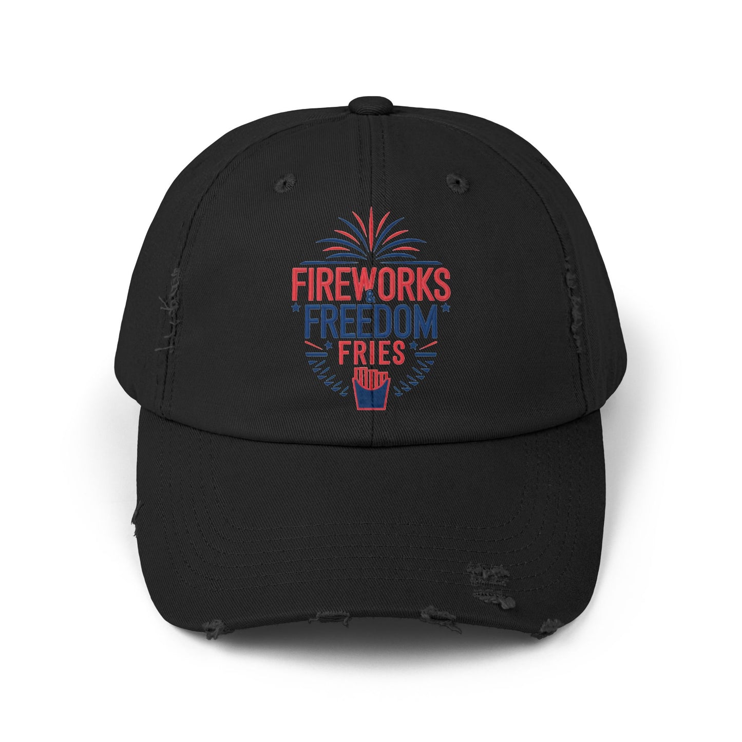 Patriotic Distressed Cap - "Fireworks Freedom Fries"
