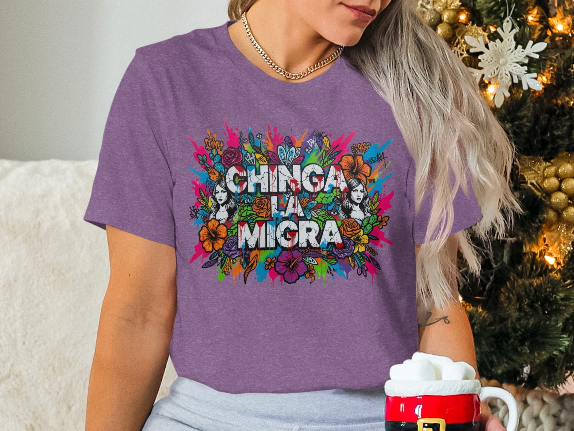 Colorful Chinga La Migra Design T-Shirt