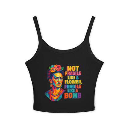 Frida Kahlo Inspired Spaghetti Strap Tank Top, Floral Art Top, Women's Graphic Tee, Gift for Art Lovers, Summer Wear, Festival Fashion