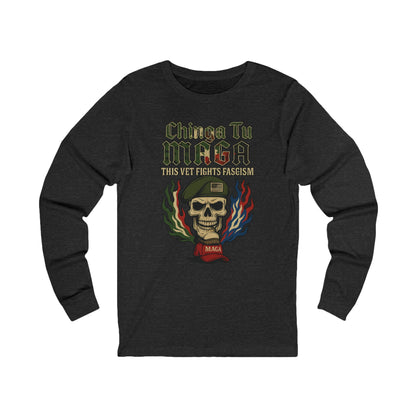 Chinga Tu Maga Skull & Flames Graphic Military Vet Tee Long Sleeve Tee