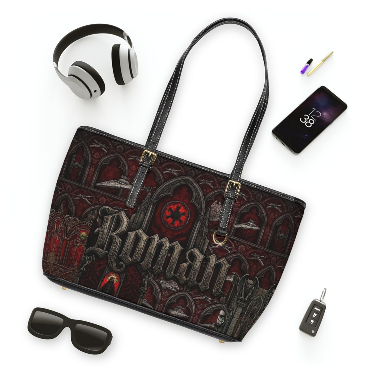Gothic Roman PU Leather Shoulder Bag — Dark Cathedral Design