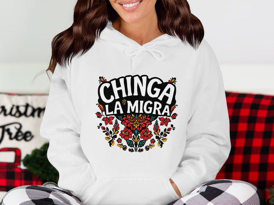 Chinga La Migra Hoodie with Floral Design product