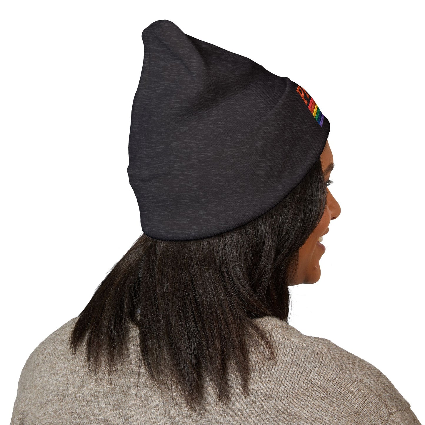 Proud AF Embroidered Beanie — Rainbow Pride Cuffed Hat