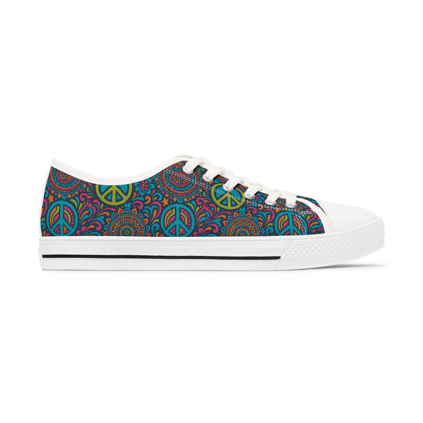 Colorful Peace Sign Women's Sneakers, Casual Shoes, Bohemian Style Footwear, Festival Ready, Unique Gift for Her