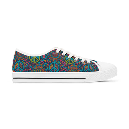 Colorful Peace Sign Women's Sneakers, Casual Shoes, Bohemian Style Footwear, Festival Ready, Unique Gift for Her