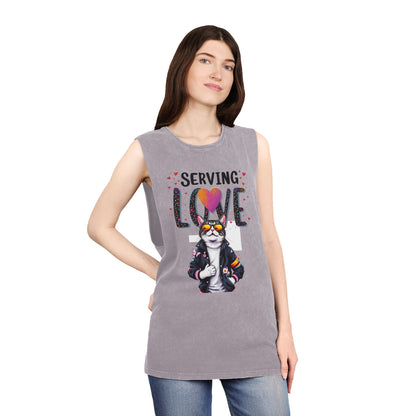 Serving Love Unisex Stonewash Tank Top - Trendy Summer Apparel for Warm Days