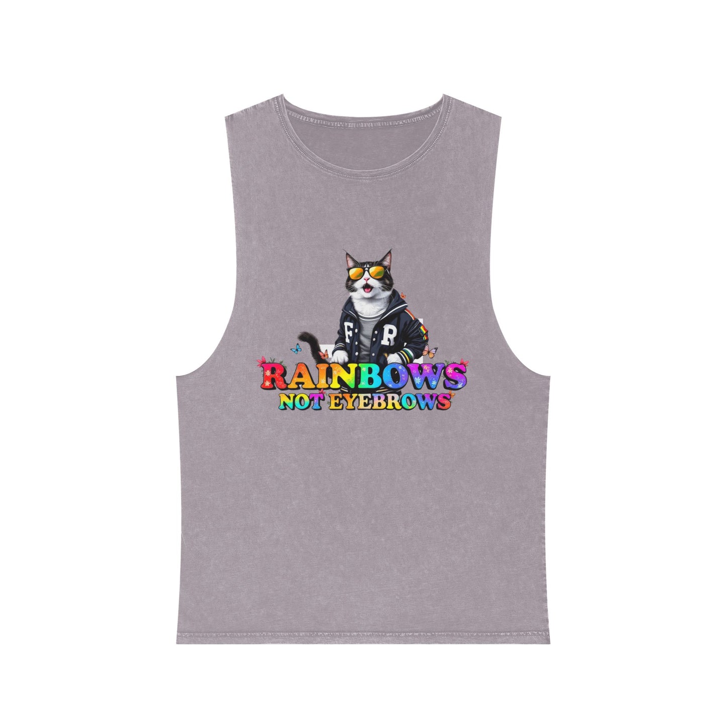 Unisex Stonewash Graphic Tank Top - Rainbow Theme, Perfect for Summer Parties, Pride Events, Casual Outings, Music Festivals, LGBTQ+ Spirit