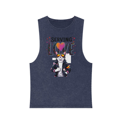 Serving Love Unisex Stonewash Tank Top - Trendy Summer Apparel for Warm Days