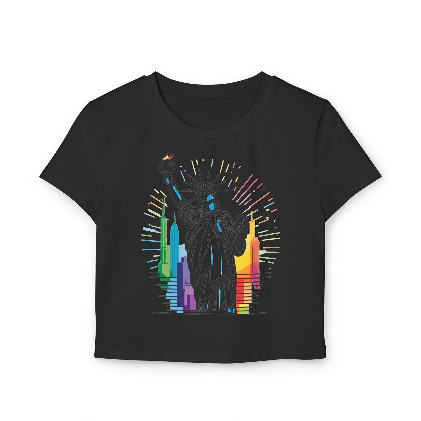 Pride baby tee Colorful Statue of Liberty Women's Baby Tee - Trendy NYC Graphic T-Shirt
