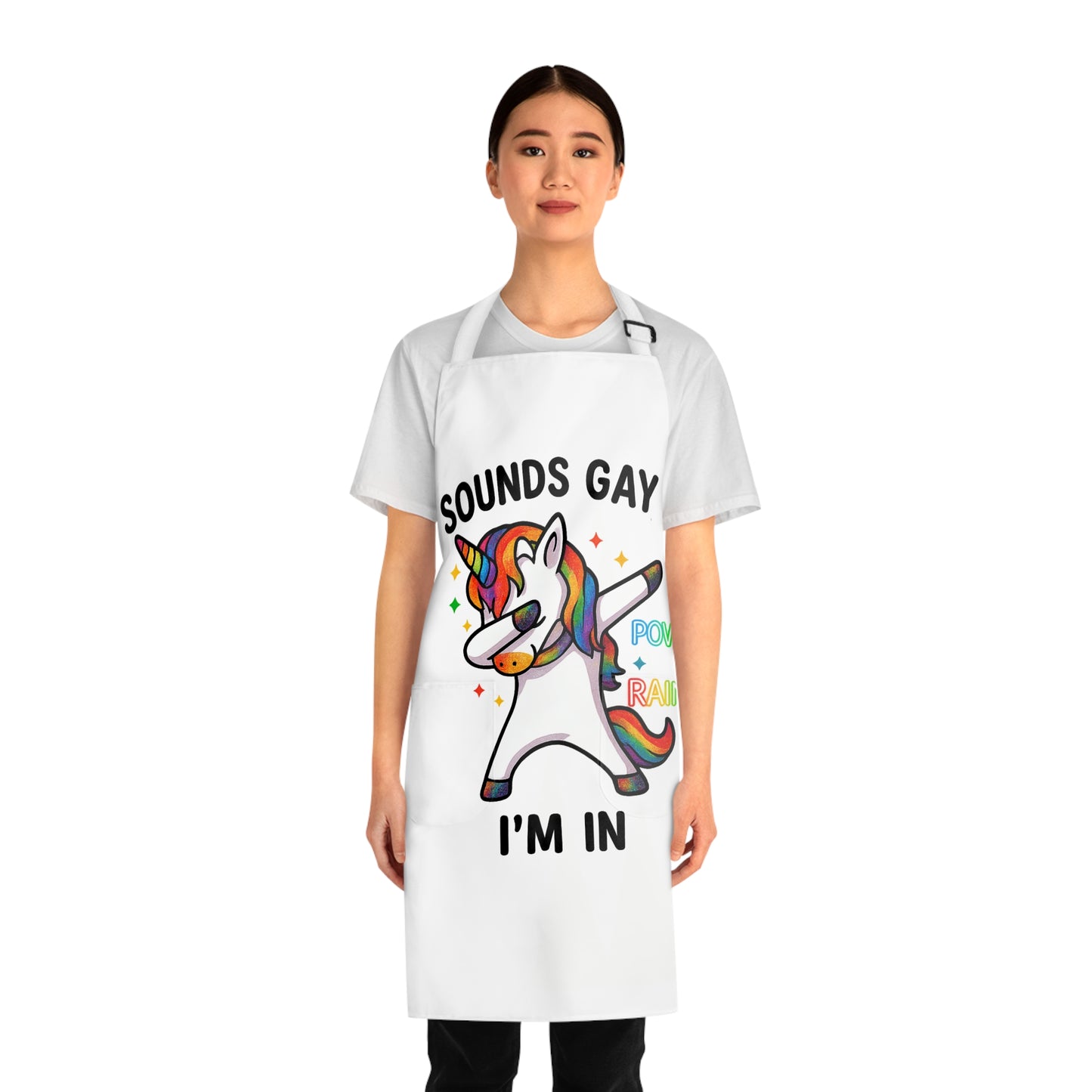 Rainbow Unicorn Apron – "Sounds Gay, I’m In" LGBTQ+ Pride Kitchen Apron