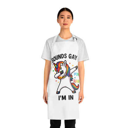Rainbow Unicorn Apron – "Sounds Gay, I’m In" LGBTQ+ Pride Kitchen Apron