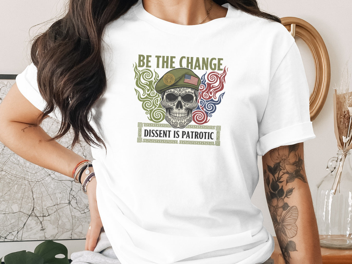 Be the Change Dissent Is Patriotic Skull T-Shirt