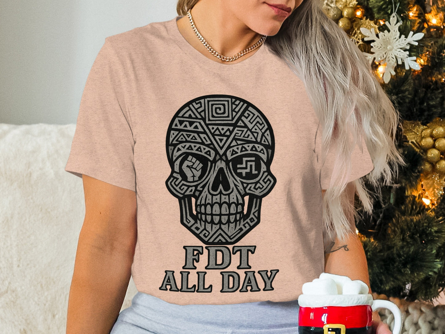 FDT All Day Shirt Skull Design Graphic Tee