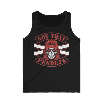 Black tank top with "NOT THAT MAGA PENDEJA" text and a skull graphic.
