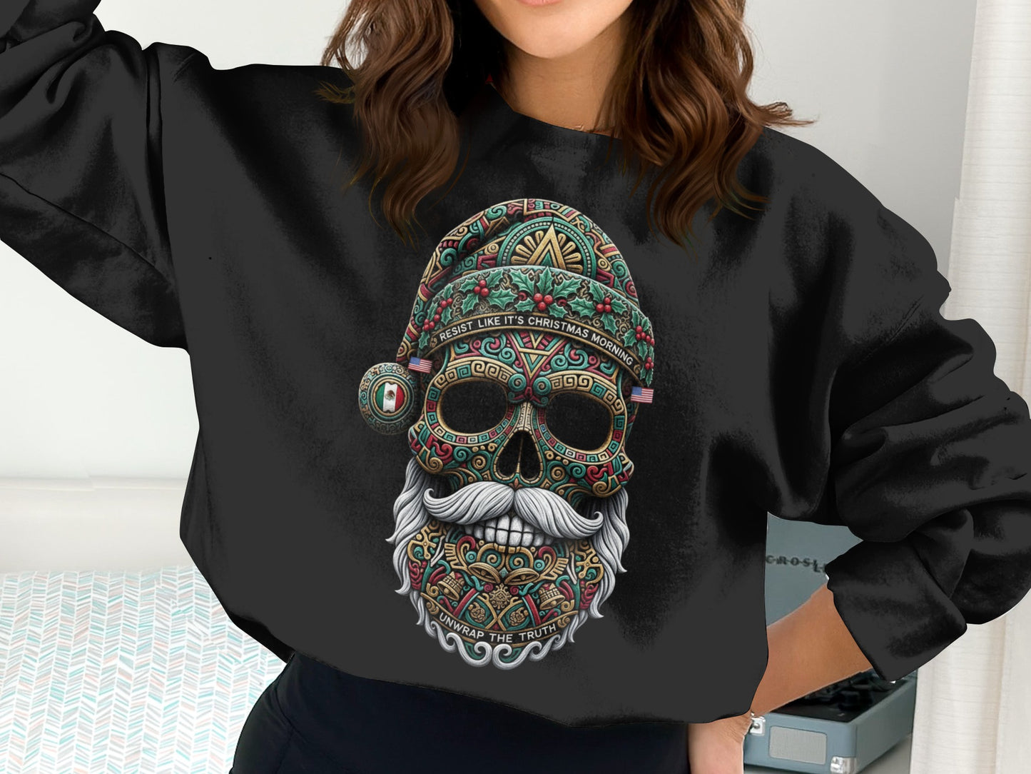 Christmas Skull Art Sweatshirt Fashionable Garment