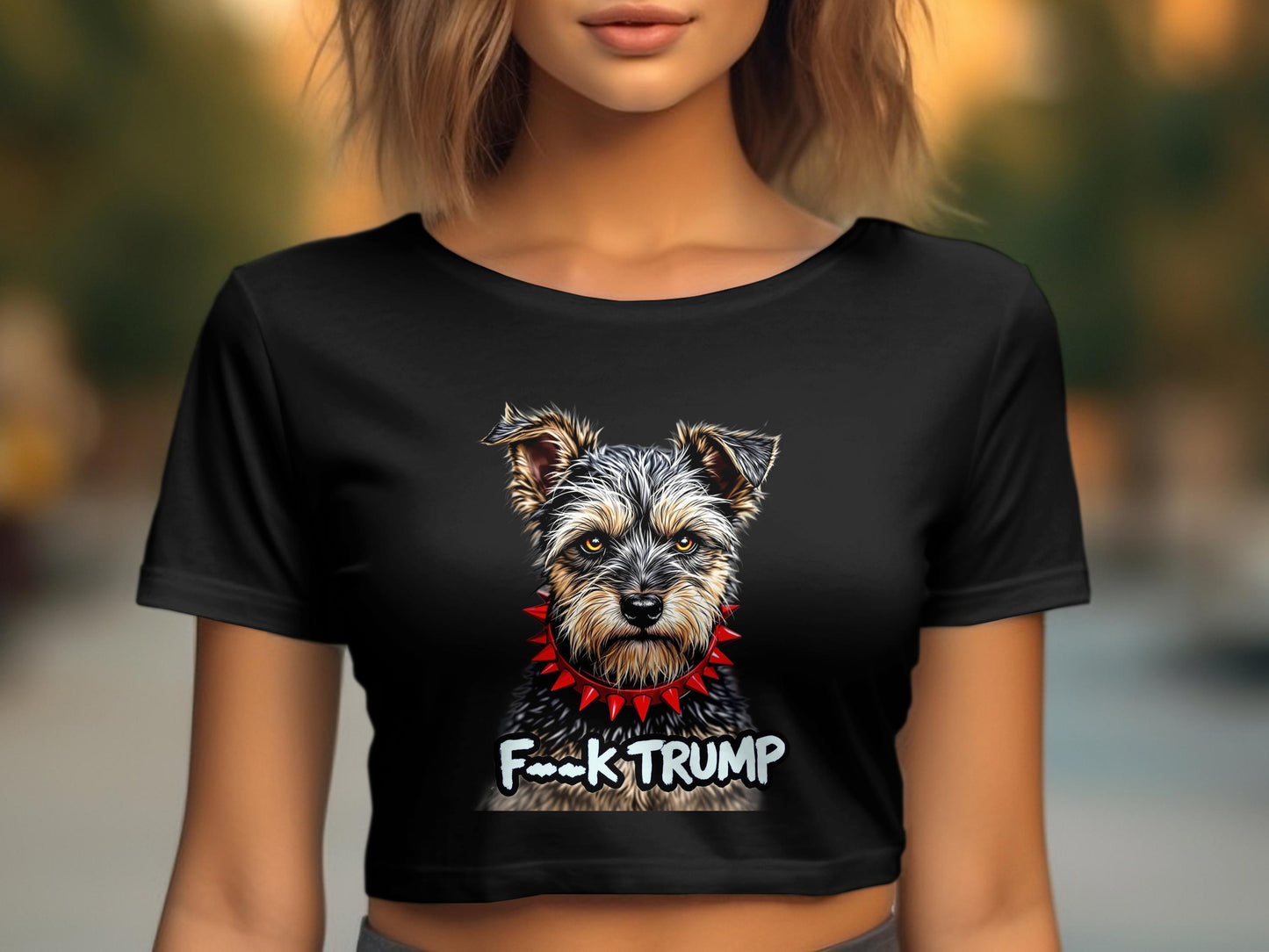 F**k Trump Dog Graphic Print Black Crop Top product