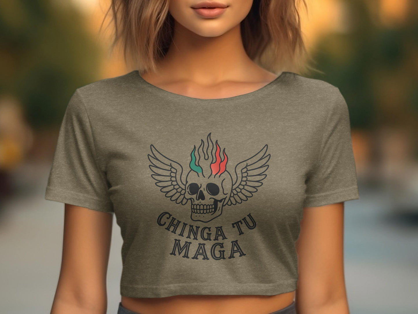 Chinga Tu Maga Skull Wings Graphic Crop Top product type