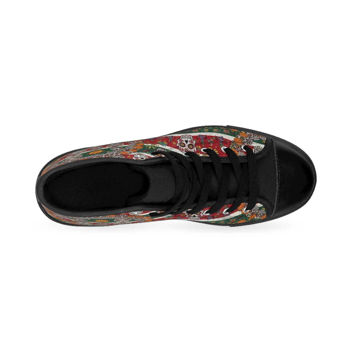 Colorful Dia de los Muertos Sneakers, High-Top Sneakers for Women, Unique Skulls Design Shoes, Festival Footwear, Casual Style Sneakers