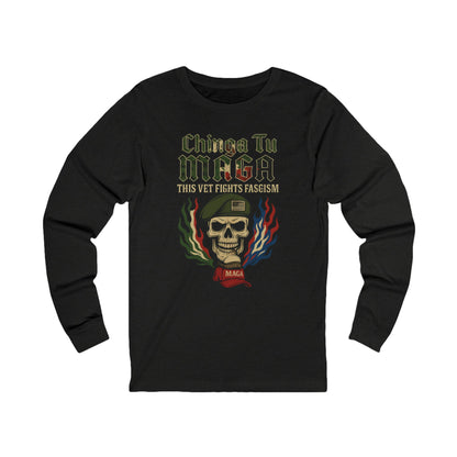 Chinga Tu Maga Skull & Flames Graphic Military Vet Tee Long Sleeve Tee