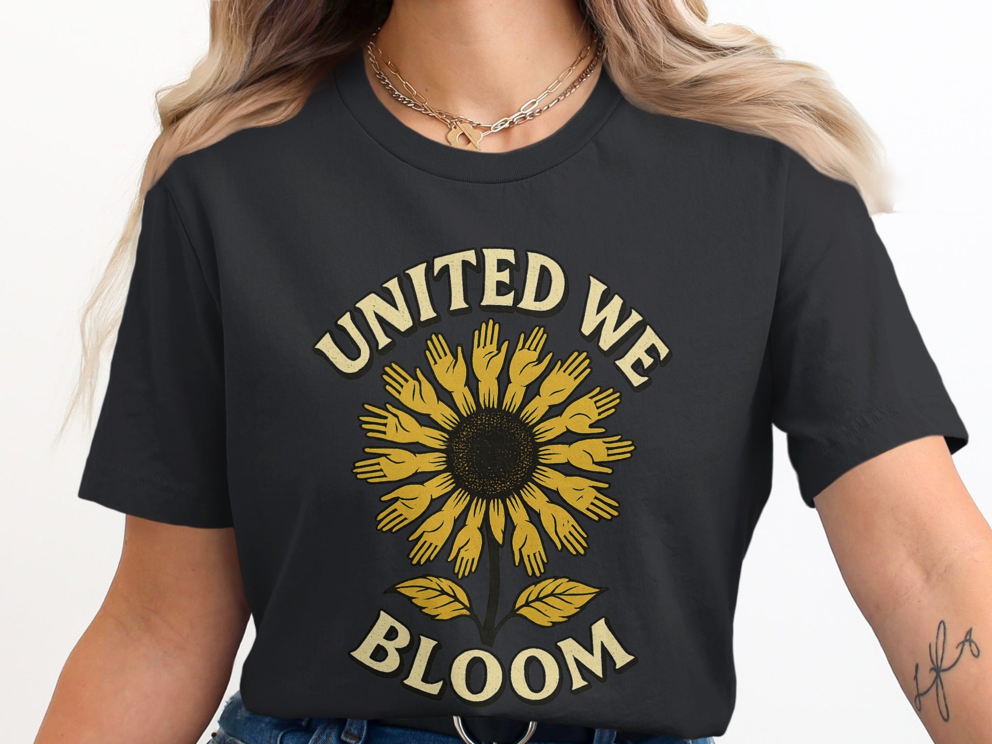 United We Bloom Graphic Black T-shirt Product