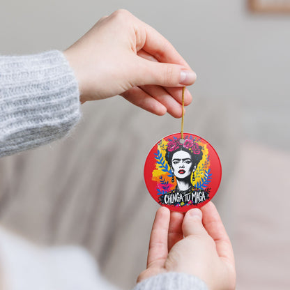Frida Kahlo Ceramic Ornament — "Chinga Tu Maga" Decorative Holiday Accent