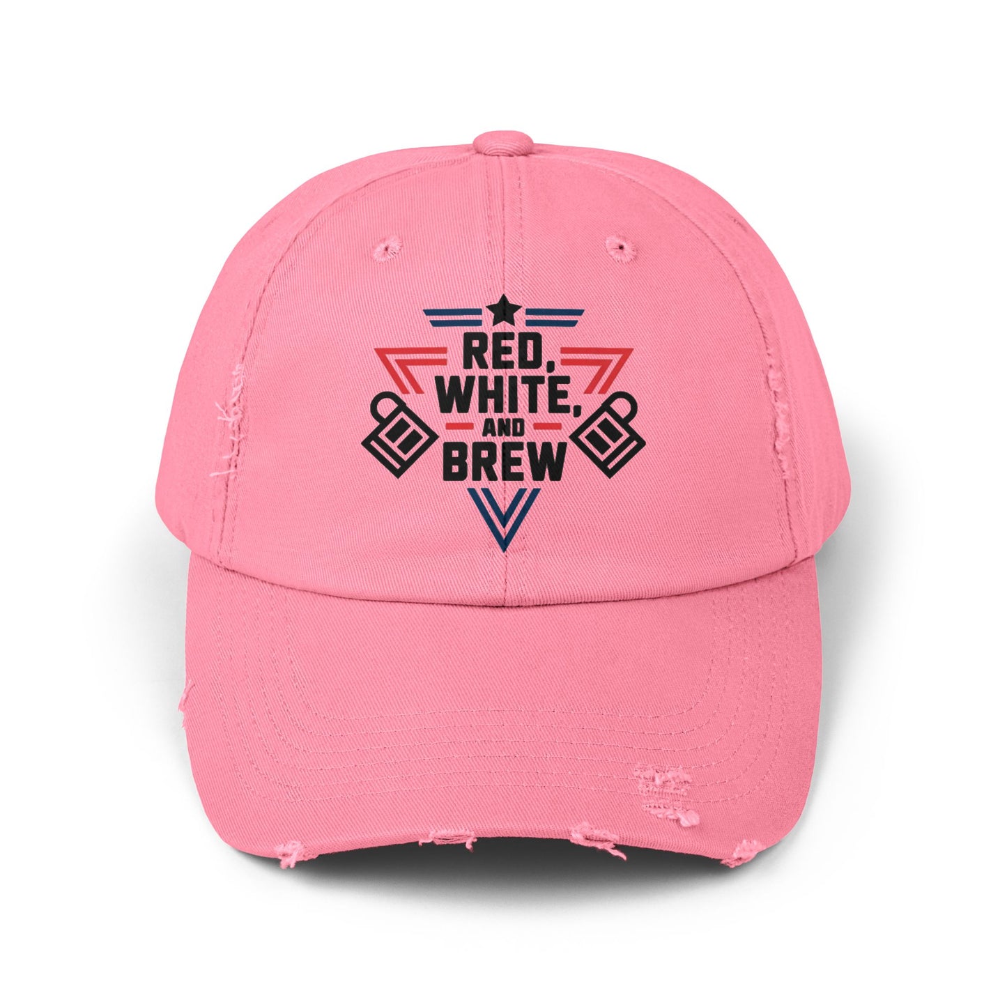 Unisex Distressed Cap - Red, White, and Brew for Celebrations