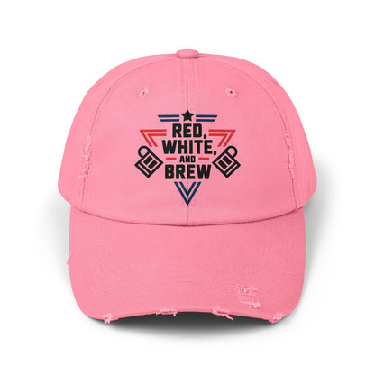 Unisex Distressed Cap - Red, White, and Brew for Celebrations