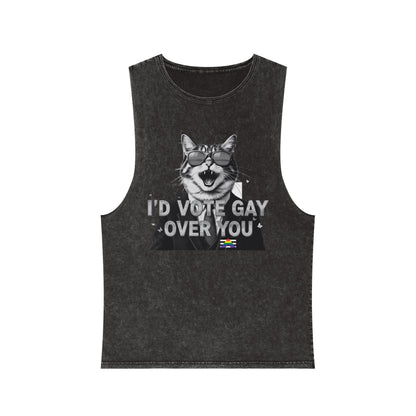 Unisex Stonewash Tank Top - I'd Vote Gay Over You - LGBTQ+ Pride Apparel
