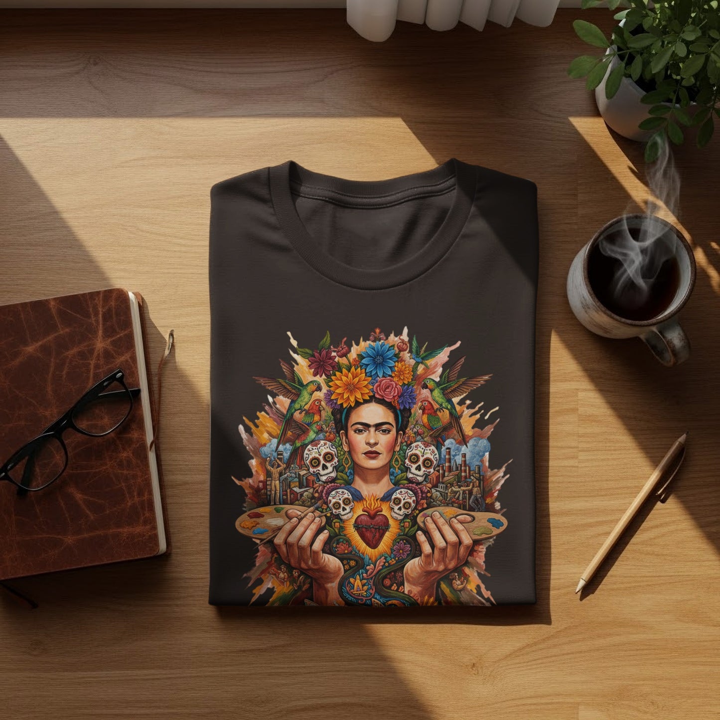 Frida Kahlo Vibrant Skull Floral Sacred Heart T-Shirt product type