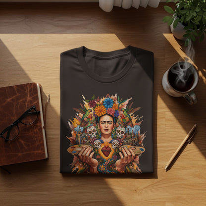Frida Kahlo Vibrant Skull Floral Sacred Heart T-Shirt product type
