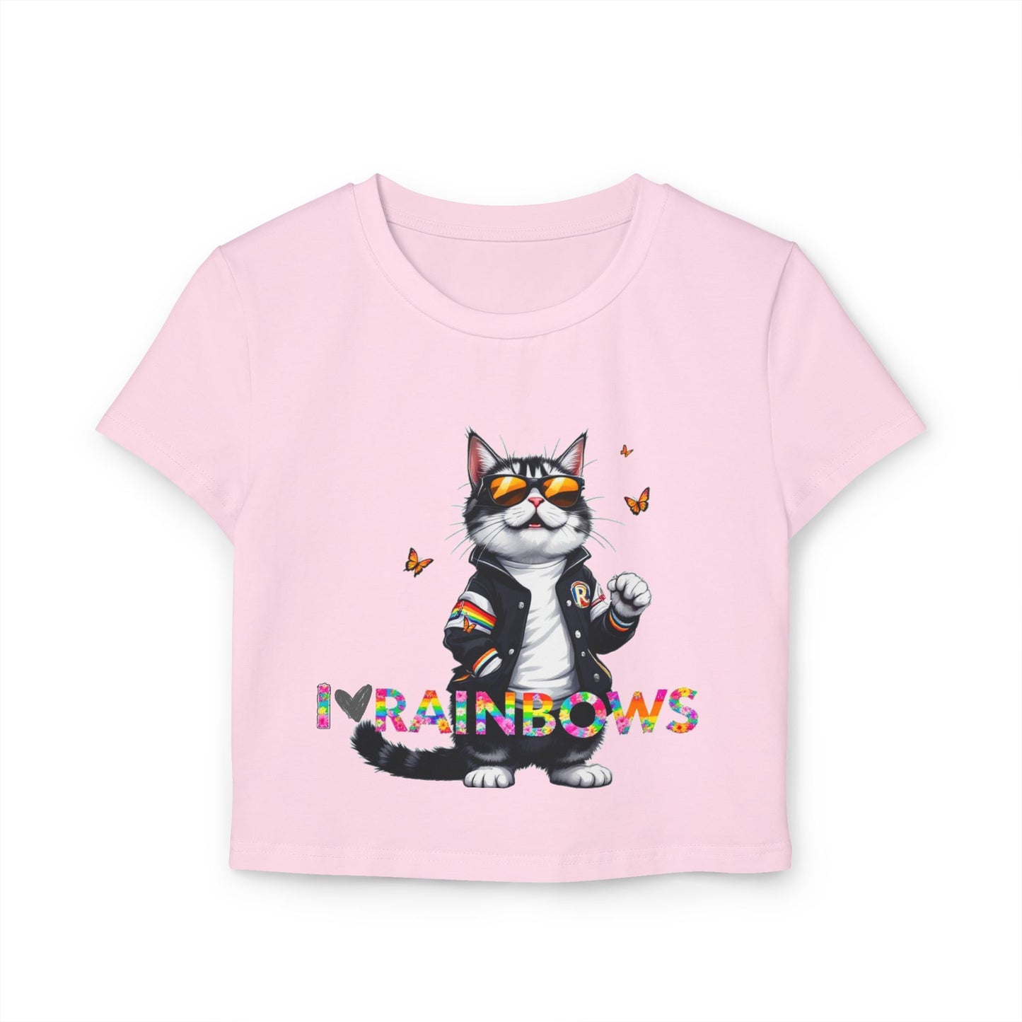 I ❤️ Rainbows Cat Women's Baby Tee - Cute Summer Top for Cat Lovers