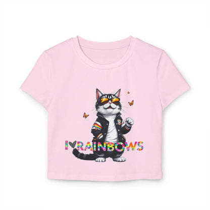 I ❤️ Rainbows Cat Women's Baby Tee - Cute Summer Top for Cat Lovers
