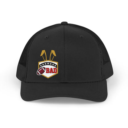 Black Hat with Sports Emblem and Bad Text Hat