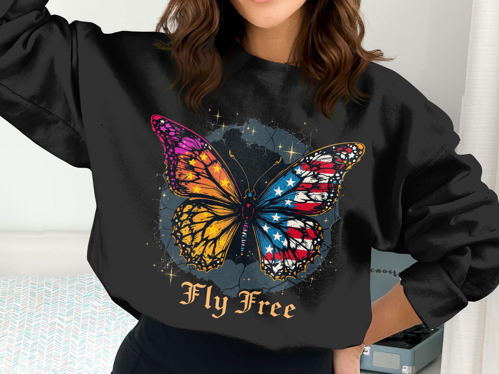 Fly Free Butterfly Design Black Pullover Sweater product