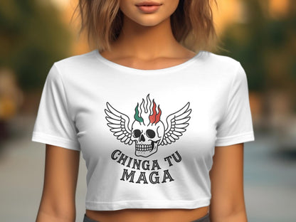 Chinga Tu Maga Winged Skull Graphic Crop Top product type