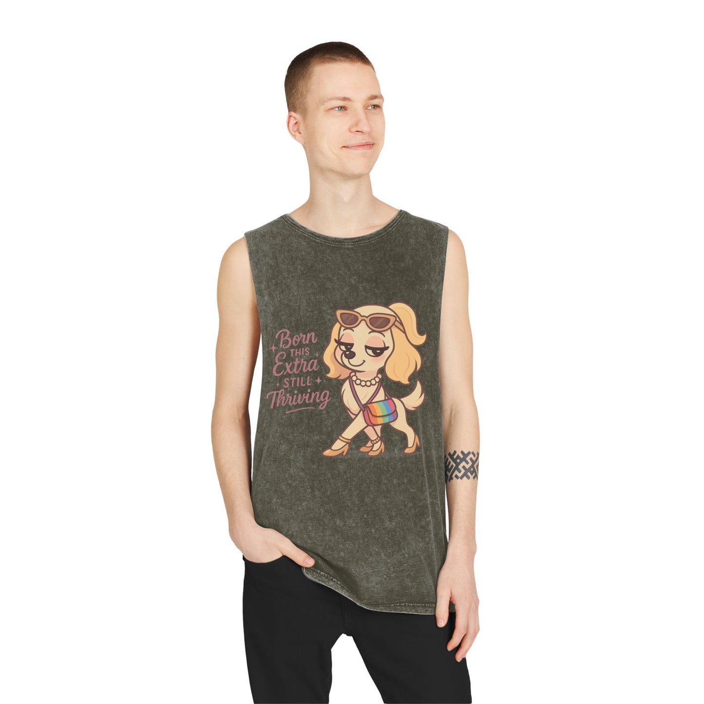 Trendy Stonewash Tank Top with Fun Dog Design, Casual Summer Style, Gifts for Dog Lovers, Birthday Wear, Beachwear, Everyday Essentials