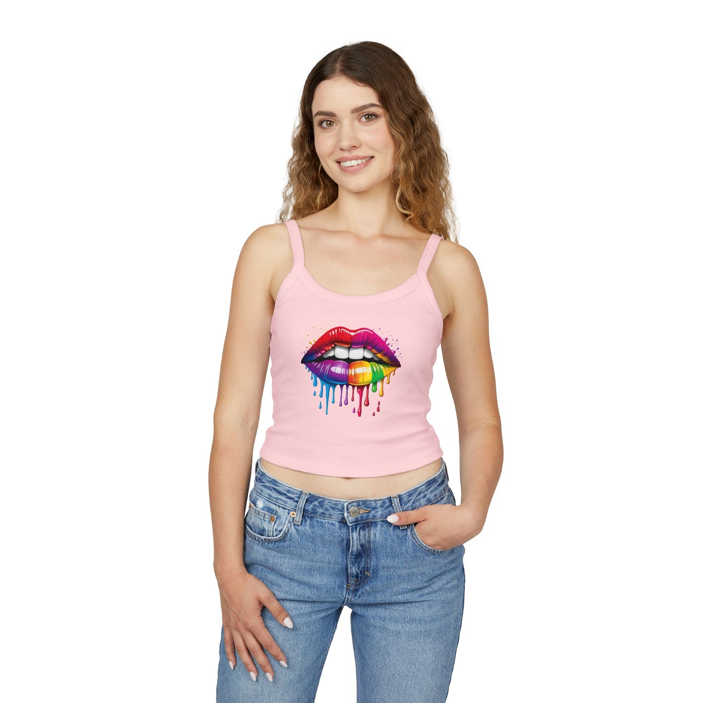 Pride tank top Rainbow Drip Lips Women's Spaghetti Strap Tank Top - Colorful Graphic Summer Sleeveless Top
