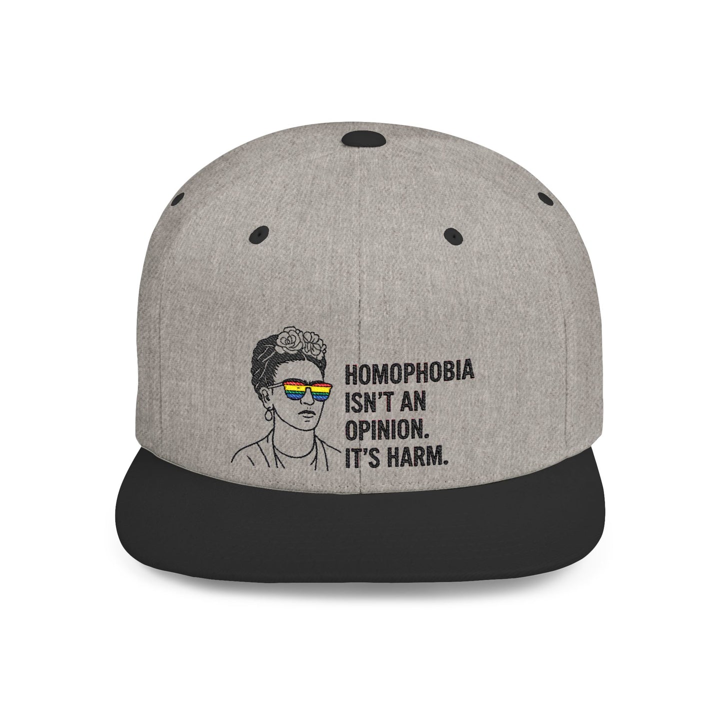Frida Kahlo-Inspired Flat Bill Snapback Hat | LGBTQ+ Pride Apparel, Statement Cap, Fashion Accessory, Gift for Activists, Casual Wear